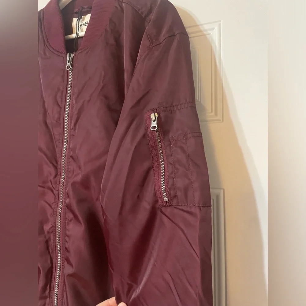 LABEL Unisex Go To Burgundy Bomber Jacket Double Zipper Lots of Pockets